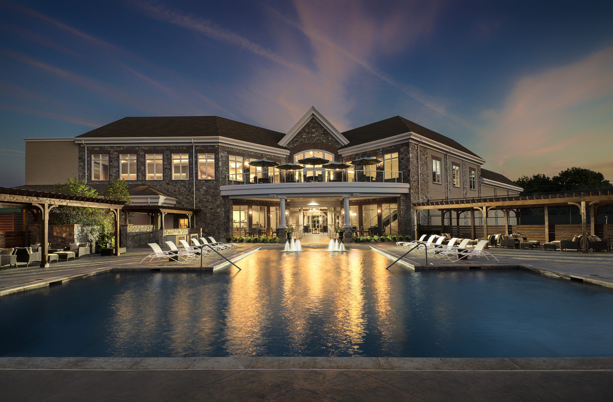 Willow Valley Communities resort pool at night